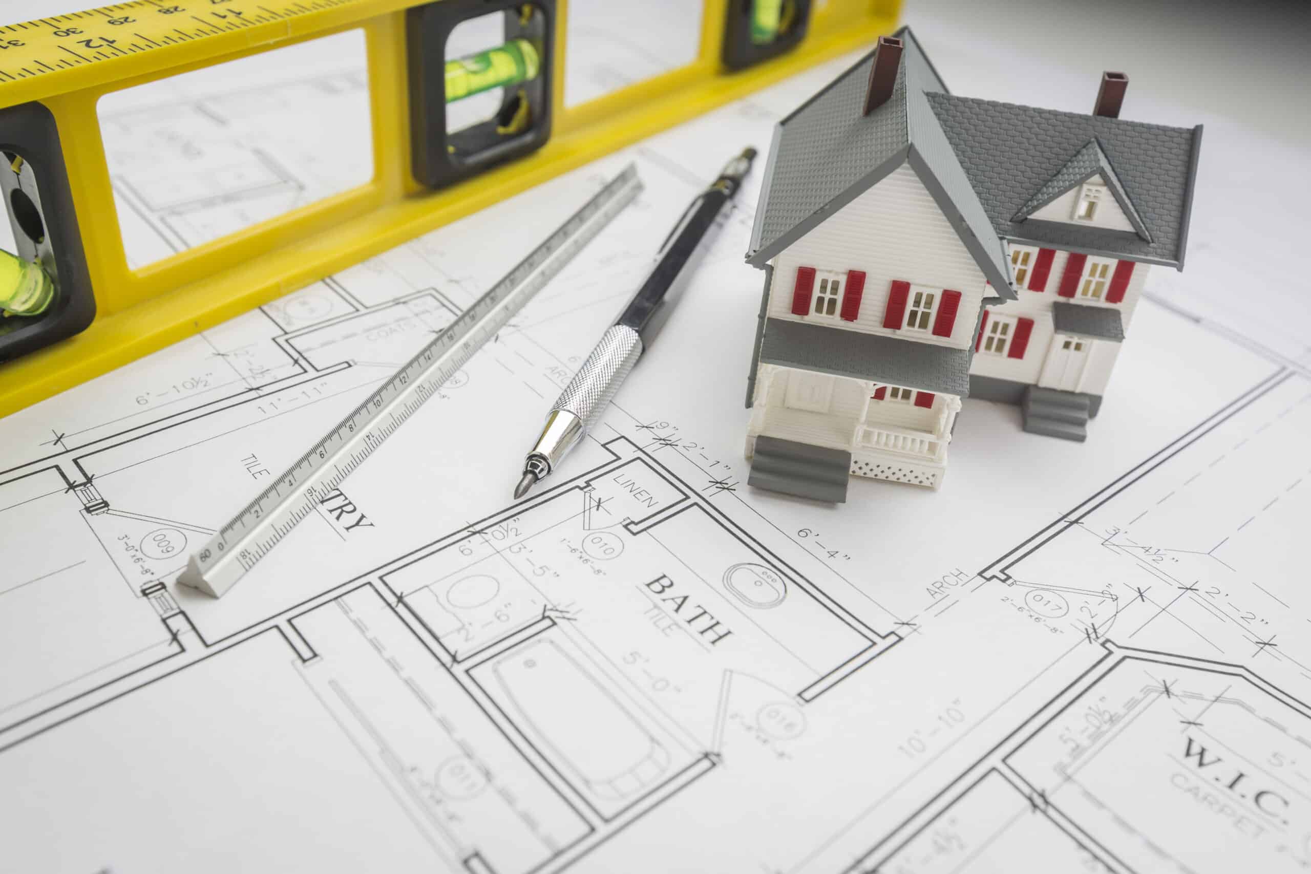 Construction tools and plan for model home building project